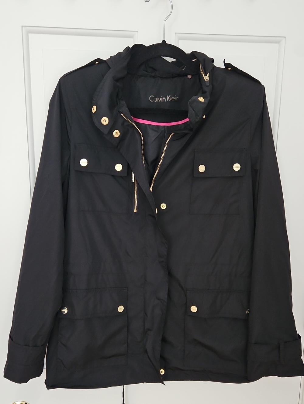 Calvin Klein Black Hooded Utility Jacket with Gold Hardware